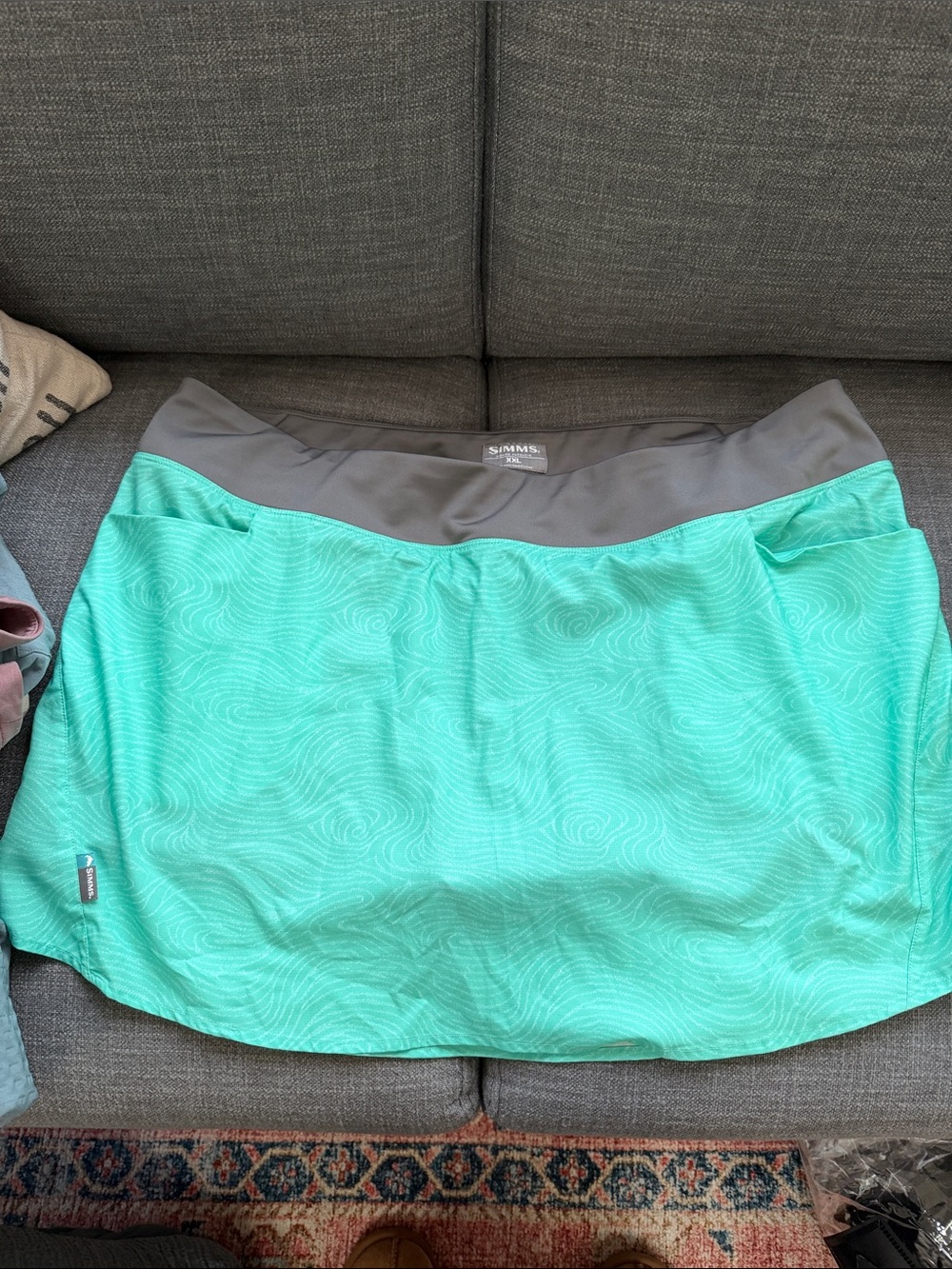 Simms Women's Teal Skort with Gray Waistband and Subtle Swirl